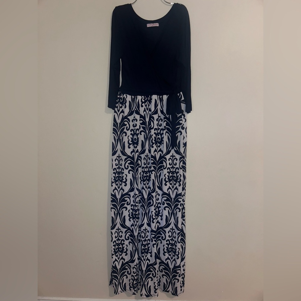 Navy and White Patterned Maxi Dress